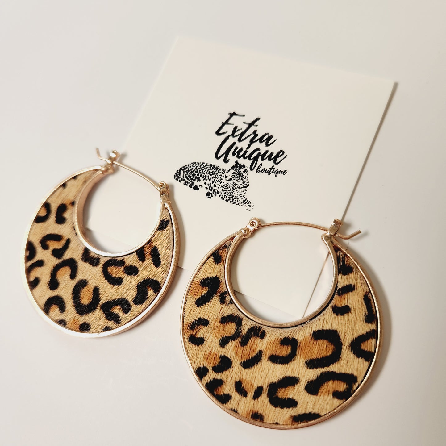 Leopard Genuine Leather Saddle Style Disk Earrings
