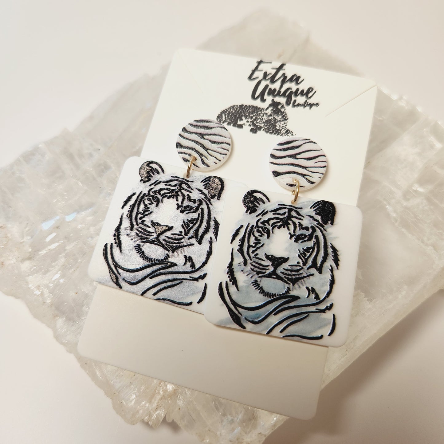 Geometric Tiger Acetate Drop Earrings