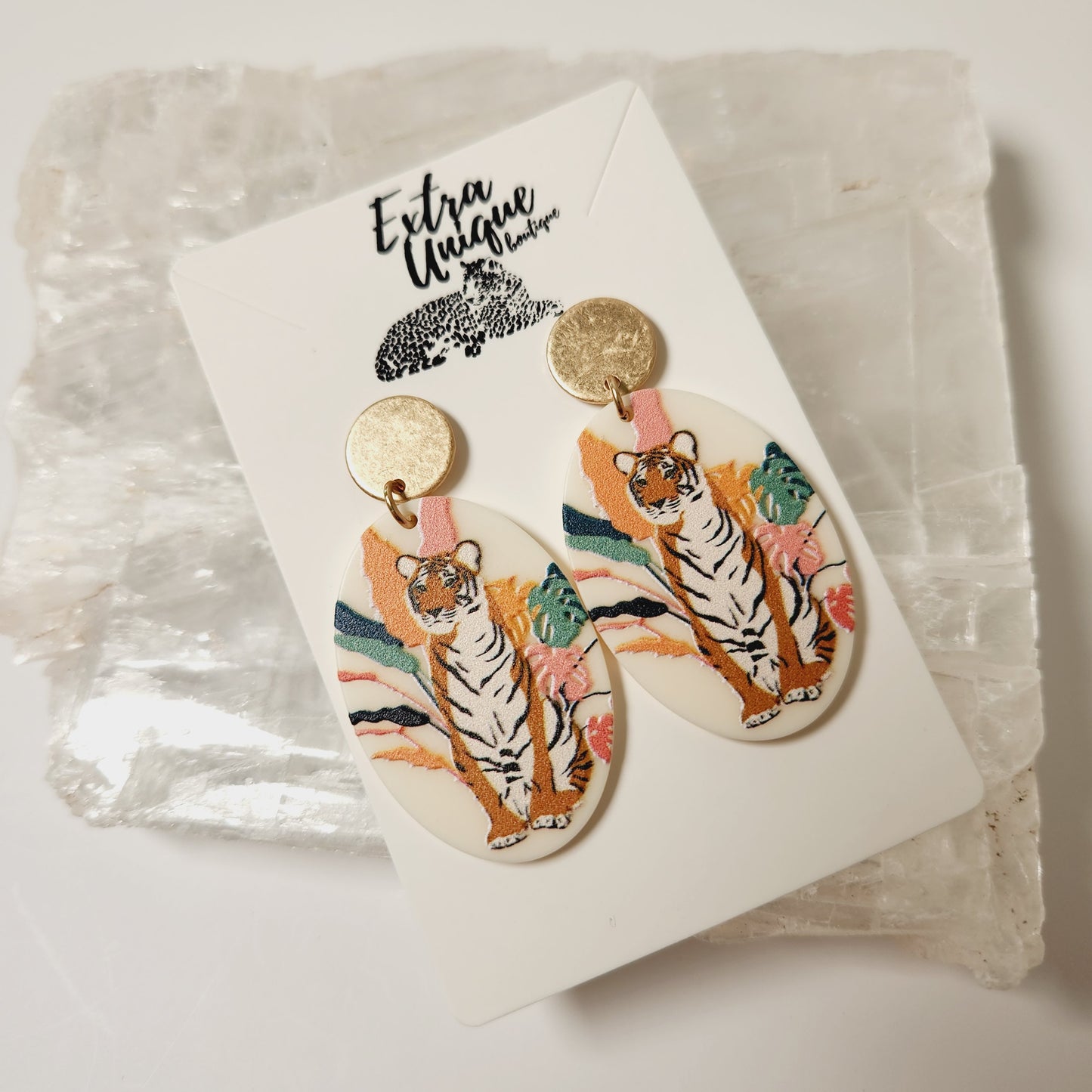 Geometric Tiger Acetate Drop Earrings