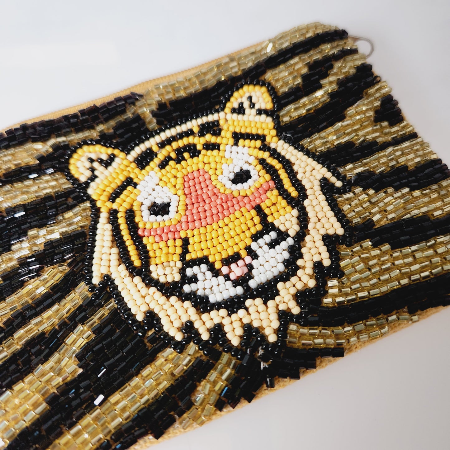 Tiger Gold and Black Seed Bead Coin Purse Zipper Bag