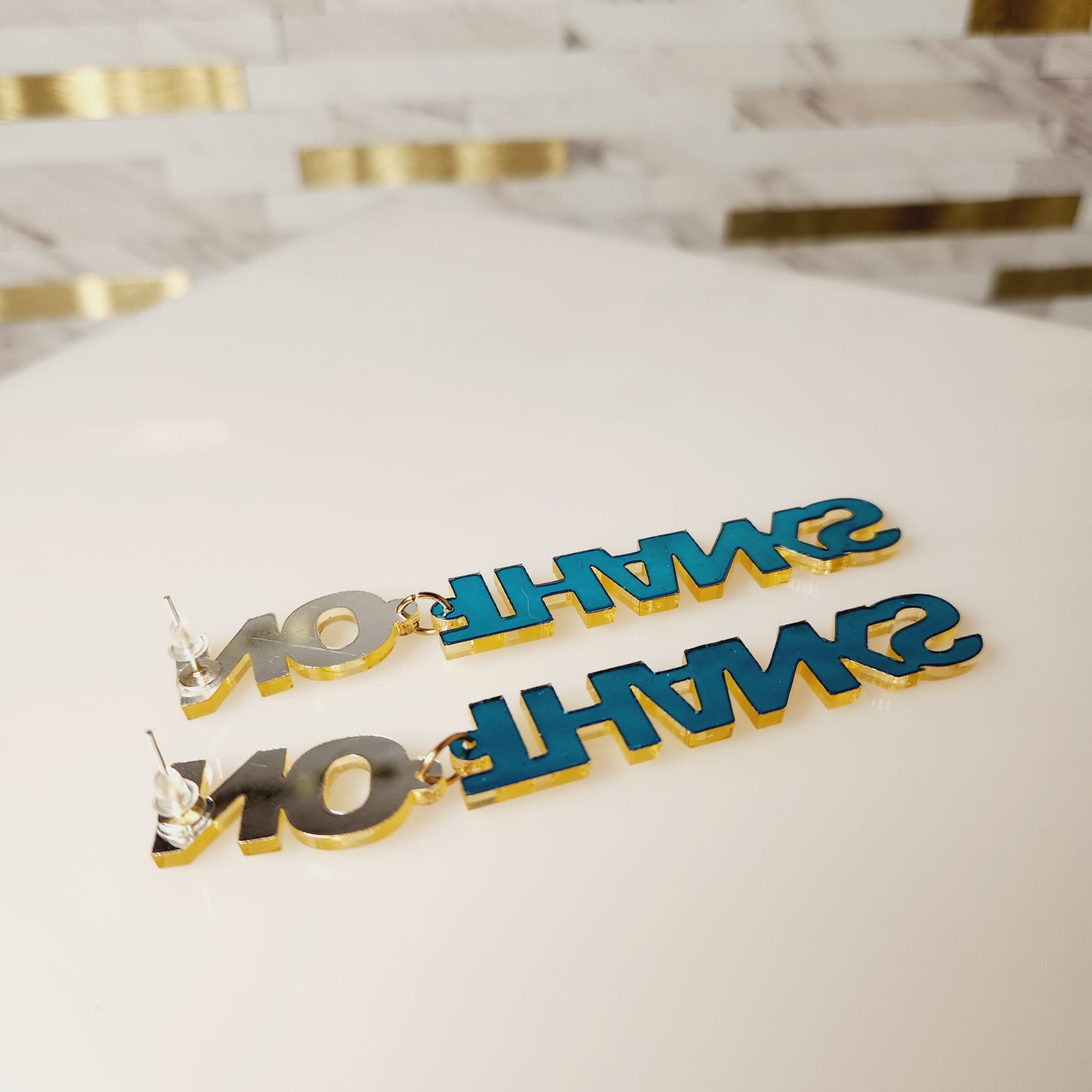 No Thanks Gold Letter Earrings