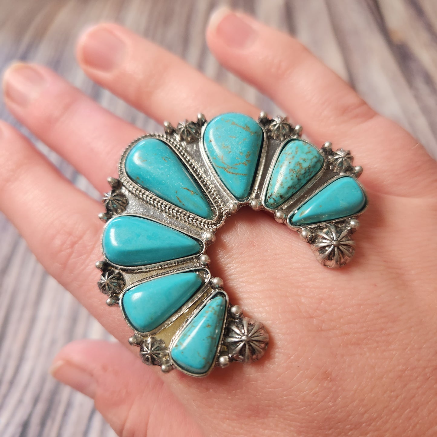Large Turquoise Aviana Silvertone Ring
