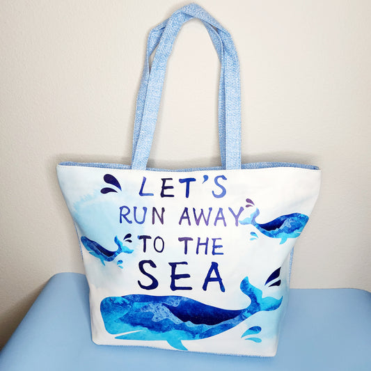 Let's Run Away To The Sea Tote Shopper Reusable Bag