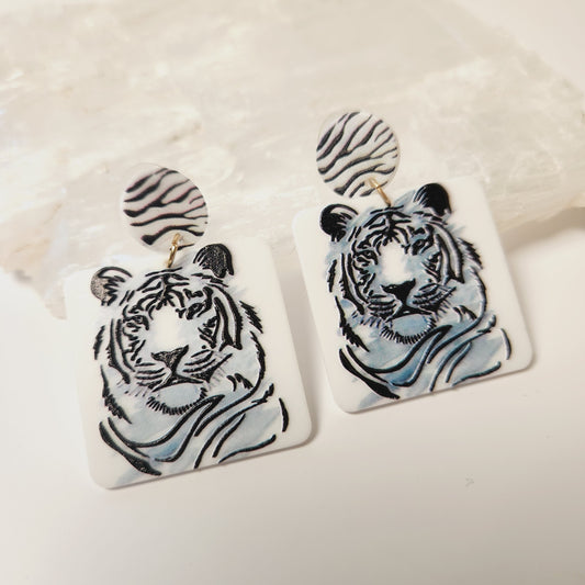 Geometric Tiger Acetate Drop Earrings