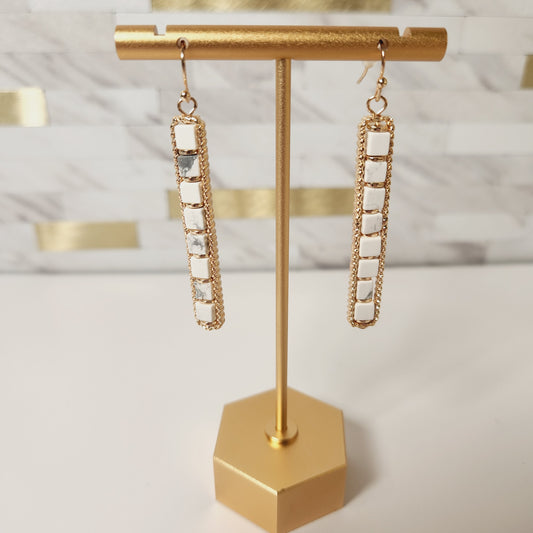 White Semi-Precious Natural Stone Bar Earrings