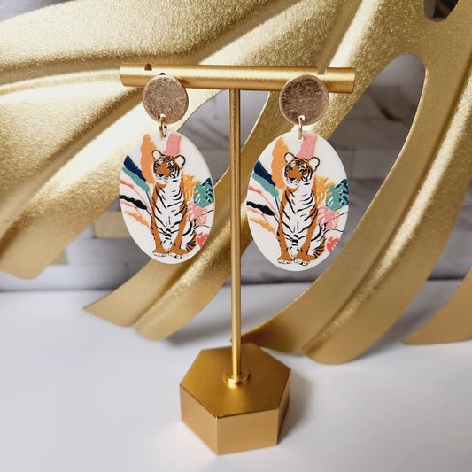 Geometric Tiger Acetate Drop Earrings