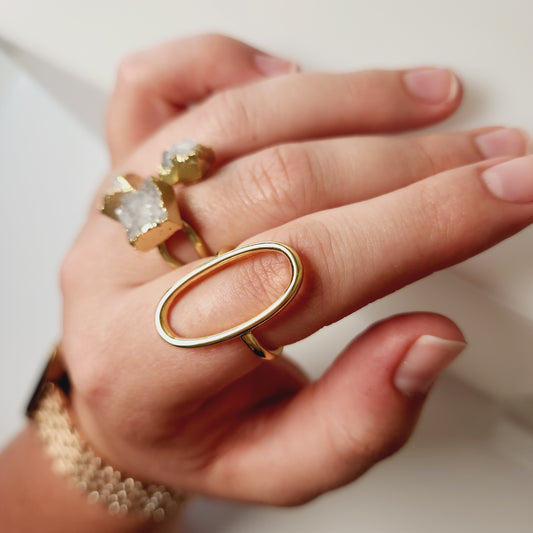 Simple Oval Goldtone Adjustable Ring