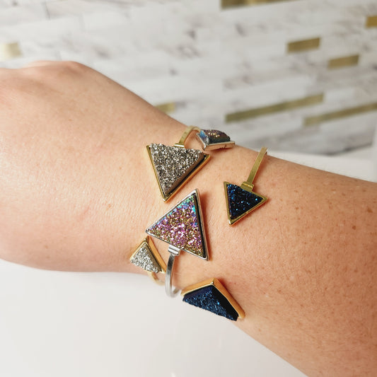 Druzy Triangle Stone Bangle Adjustable Bracelet