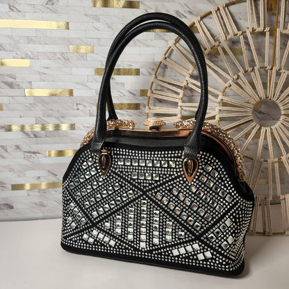 Black A-Frame Rhinestone Studded Bling Purse