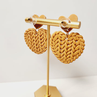 Clay Knit Braided Heart Earrings