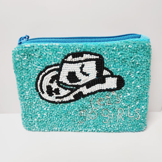 Let's Go Girls Turquoise Seed Bead Coin Purse Zipper Bag