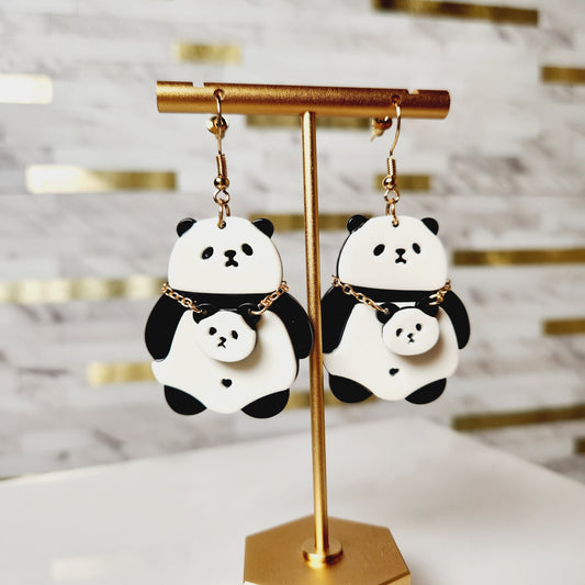 Cute Panda With Backpack Acrylic Earrings