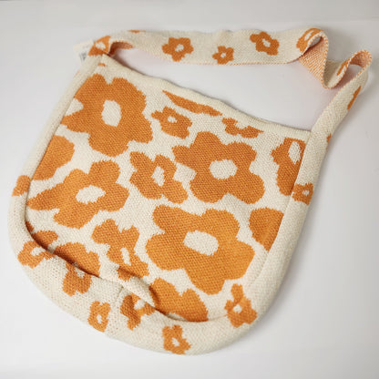 Orange Floral Knit Shoulder Bag