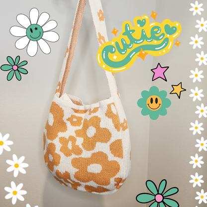 Orange Floral Knit Shoulder Bag